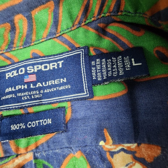 Vintage Polo Sport Ralph Lauren Hawaiian Shirt Mens L Hula Girl Luau Button Flaw - Picture 7 of 10